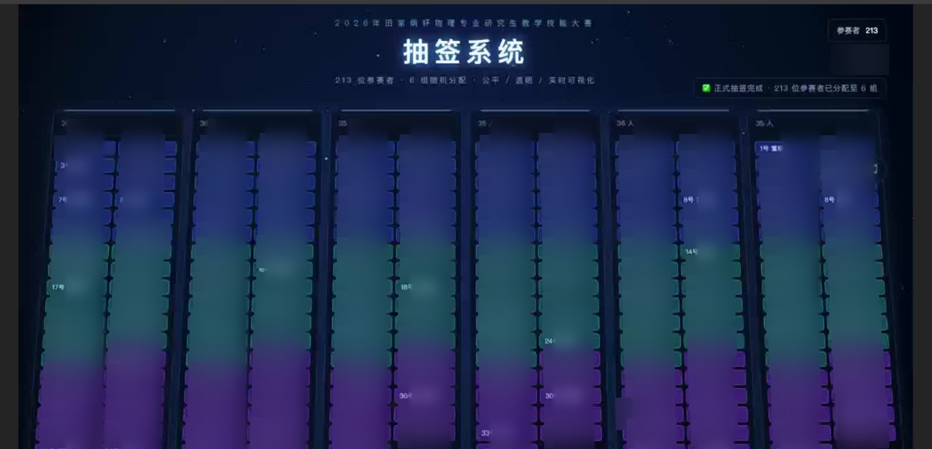 抽签完成:全部选手已分配至各评审组