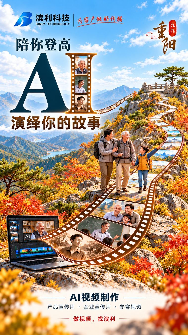 滨利科技2026年重阳节海报：陪你登高，AI演绎你的故事